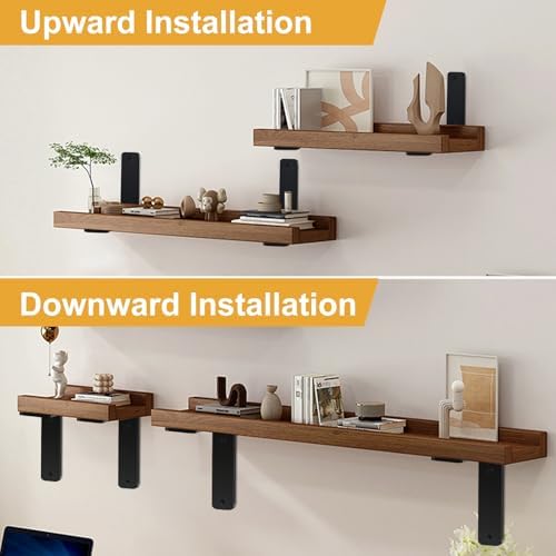 4 Pack - L 14" x H 8" x W1.5, 5mm Thick Black L Shelf Bracket, Iron Shelf - Image 3