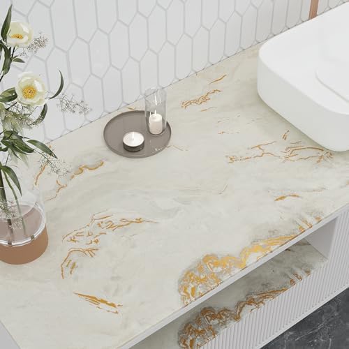 VEELIKE Beige Gold Liquid Marble Contact Paper - Image 4