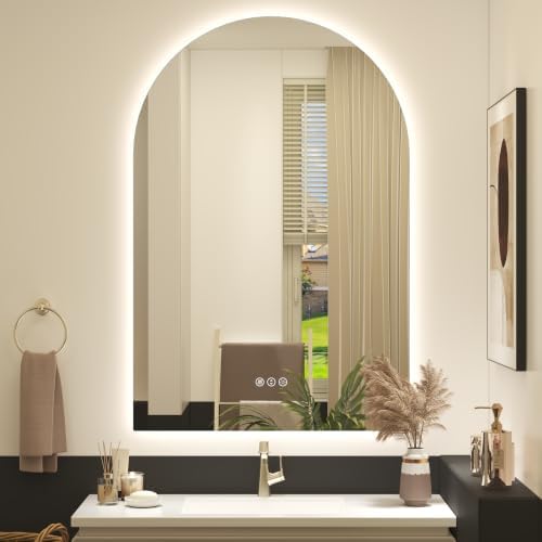 Arched Backlit LED Lighted Bathroom Mirror 24x36 by LuxulumMirror