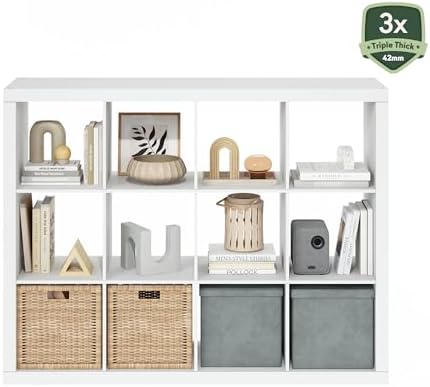 Furinno Cubicle Book Shelf, 12-Cube Bookshelf, 1.65" Triple Thick Frame Cube - Image 6