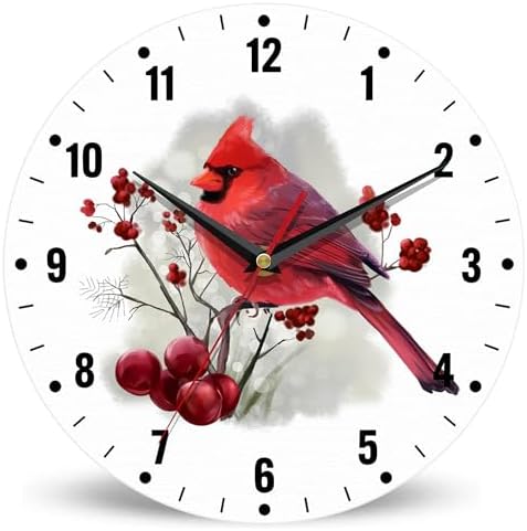 SPUNKER Wall Clock, Christmas Red Cardinal Bird Wall Clocks by SPUNKER