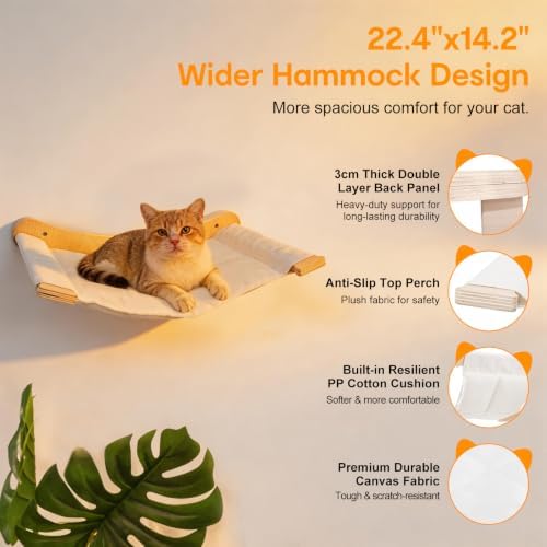 Wall-Mounted Cat Hammock with 2 Wooden Perching Steps—a Suspended Solid Wood - Image 2