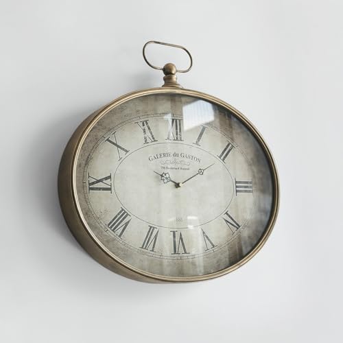 Large Vintage Wall Clock, 20 inch, Distressed Gold, Oval Frame - Image 6