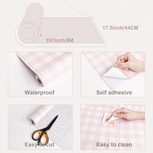 Cohoo Home Pink Peel and Stick Wallpaper Gingham Checkered 17.3''×197'' - Image 5