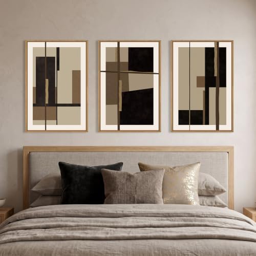 Abstract Black Brown Shapes Framed Canvas Wall Art Set-16"x24"x3 - Image 4