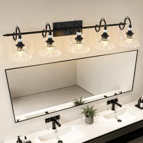 Black Bathroom Vanity Light, 5-Light Matte Black Finish Farmhouse Wall Sconce - Image 3