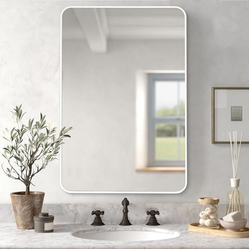 White Bathroom Wall Mirror, 20 x 30 Inch Rectangle Vanity Modern Mirror by Culer
