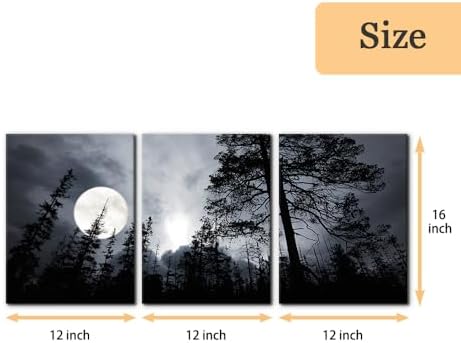 Pacimo 3 Pieces Framed Wall Art Decorations Dark Forest Night Landscape - Image 4