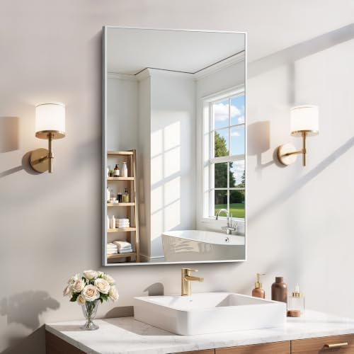 YIROMAN Bathroom Mirror 24"x40", Brushed Silver Large Bathroom Vanity Mirror by Unknown