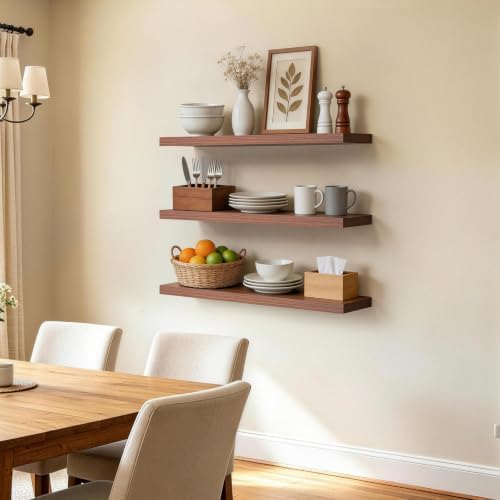 BAYKA Walnut-Like Floating Shelves 22.5in, Wall Mounted Wall Decor - Image 4