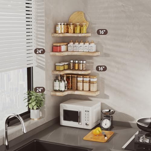 SAUMONIERES Corner Floating Shelves 24 Inch Wall Mount Shelf Solid Wood - Image 7