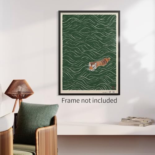 Vintage Japanese Tiger Swimming Prints Ukiyo-e Style Wall Art Retro Oriental - Image 4