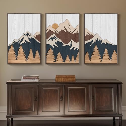Large Framed 3D Wood Mountain Wall Art Decor - Image 3