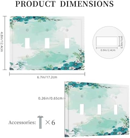 Decorative Switch Plates Blue Green Flowers Light Green Watercolor Patterns 3 - Image 5