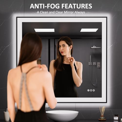 LOAAO 40"X38" LED Bathroom Mirror Black Framed - Image 2