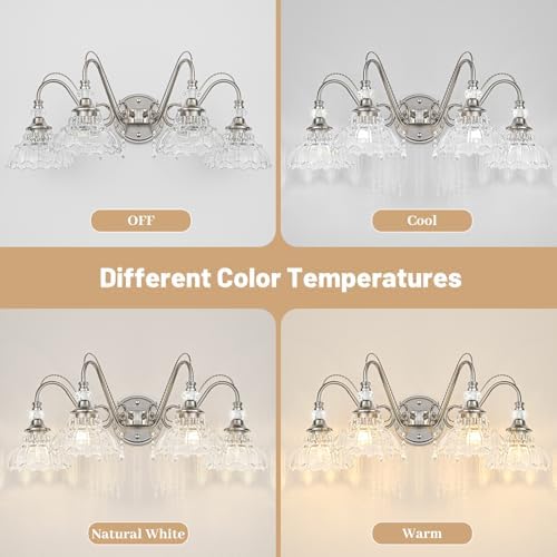 Brushed Nickel Bathroom Vanity Light, 4-Light Nickel Finish Wall Sconce - Image 7