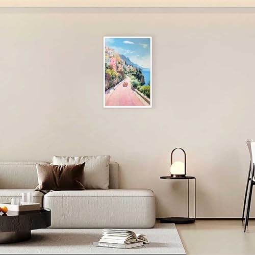 Bittiler Retro Italy Coastal Posters Pink Seaside Town Canvas Wall Art Sunset - Image 6