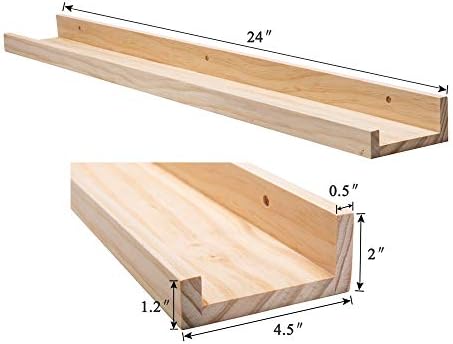 AZSKY Floating Shelves Wall Mounted Set of 2 Natural Wood Picture Shelves Wall - Image 3