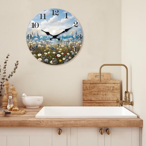 XFM Small Beach Flowers Wall Clock 10 Inch Silent Non-Ticking - Image 2