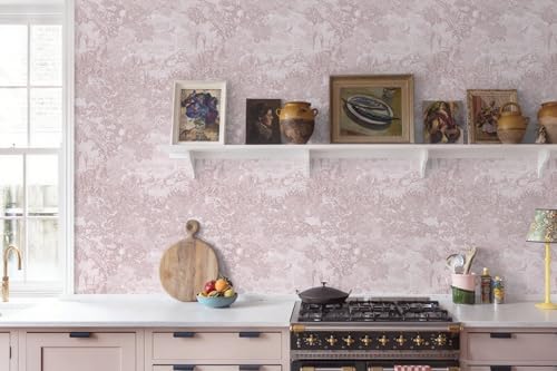 Ismoon Pink Peel and Stick Wallpaper Neutral Wall Paper 17.3in×6.56ft Vintage - Image 4