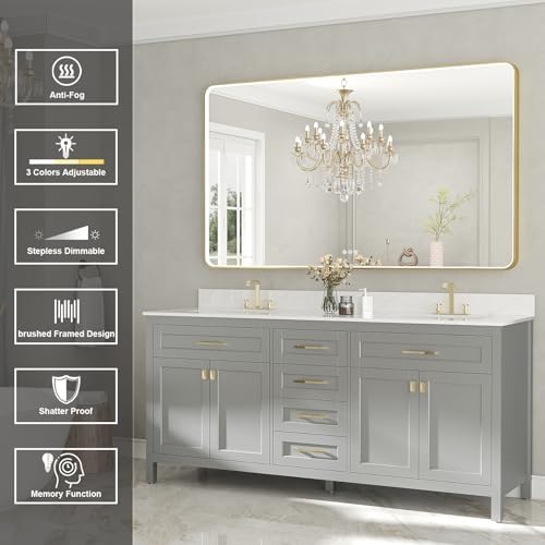 LED Mirror for Bathroom 55X32 Inch Gold Framed - Image 2