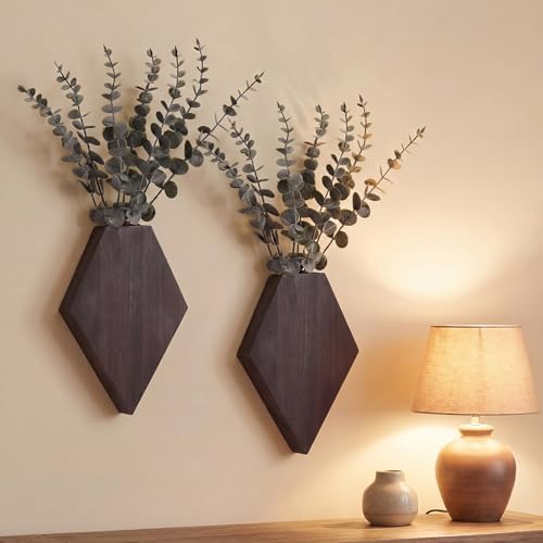 Chunful 2 Pcs Wooden Wall Planter Decor, 7.1 x 4.7 x 1.2 Inches by Chunful