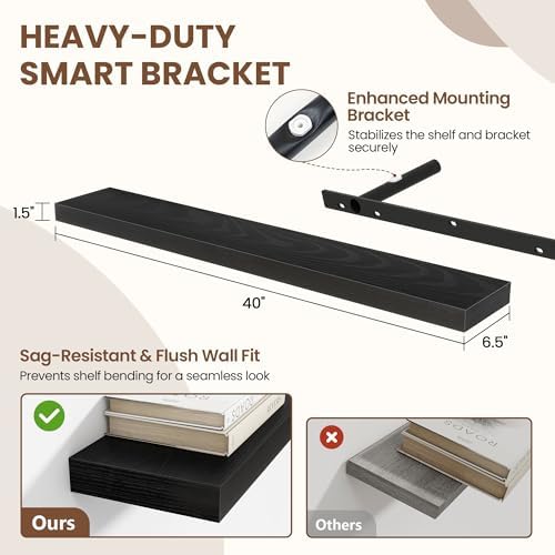Acovy 40 Inch Floating Shelves for Wall 2 Pack, Wall Mounted Floating Shelf - Image 3
