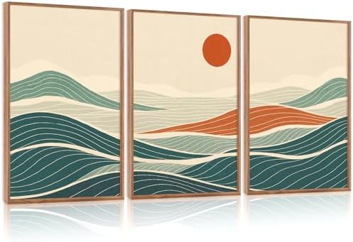CHDITB Coastal Wave Framed Canvas Wall Art Set, Panoramic Minimalist Sea Wall by CHDITB