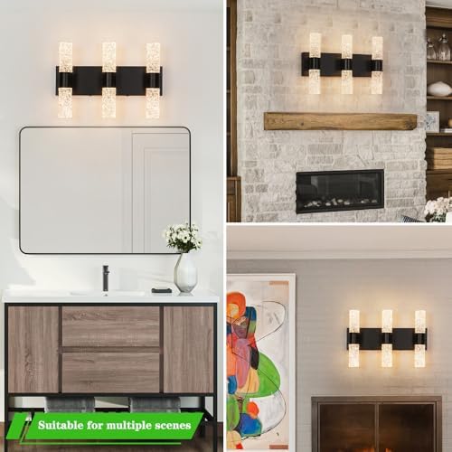Modern Vanity Light, 6-light Black LED Vanity Light Fixture, Crystal Bathroom - Image 2
