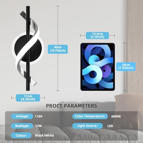EIDISUNY LED Wall Sconces Indoor, 12W LED Wall Mount Lights, Modern Spiral Wall - Image 4