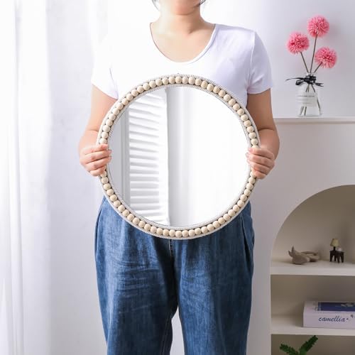 15 Inch Boho Beaded Round Mirror Wall Decor, Decorative Hanging Circle Nursery - Image 6
