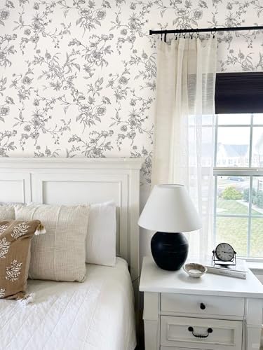 Ismoon Peel and Stick Wallpaper Floral Vintage Stick on Wall Paper Black and - Image 3