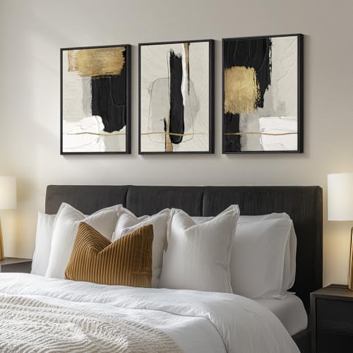 Framed Black and White Abstract Wall Art Set, 3 Piece Modern Canvas Prints - Image 2