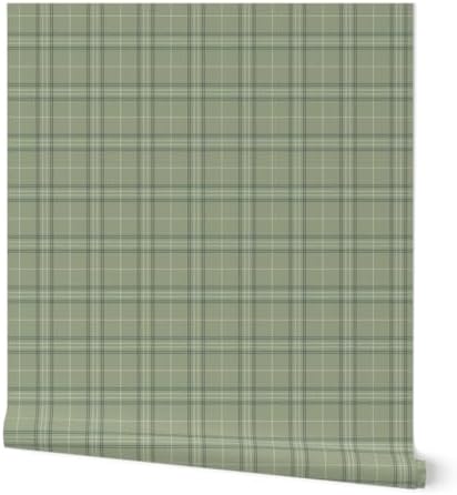 Spoonflower Sage Green Plaid Peel and Stick Wallpaper by Spoonflower