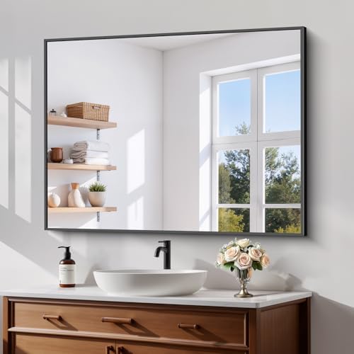 Koonmi Black Bathroom Mirror for Over Sink, Metal Framed 30"x40" Wall Mirror by KOONMI