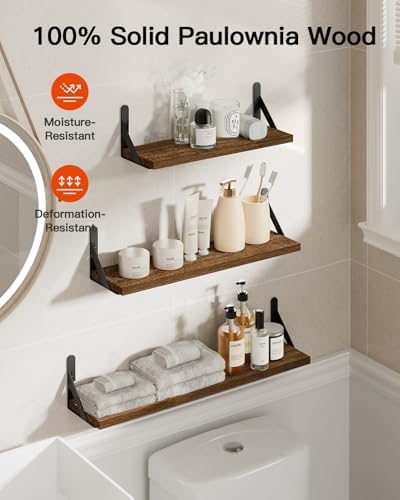 Amada Solid Paulownia Wood Wall Shelves, Large Size - Image 6