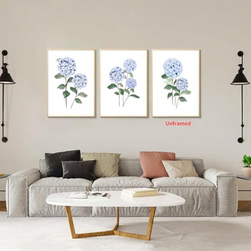 Hydrangea Wall Art Set of 3, Modern Minimalist Botanical Room Decor, - Image 5