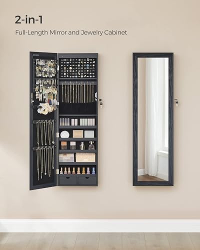 SONGMICS 6 LEDs Mirror Jewelry Cabinet, 47.2-Inch Tall - Image 3