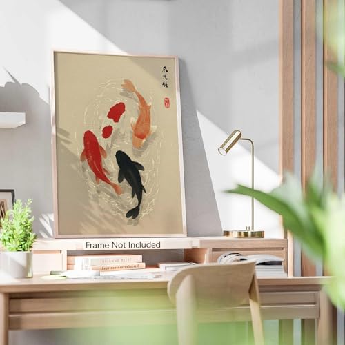 Japanese Koi Fish Poster Minimalist Asian Wall Art Vintage Zen Water Painting - Image 5