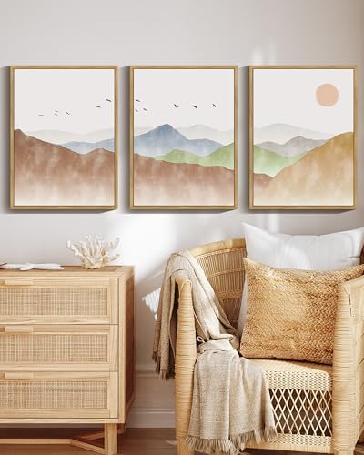 KUVIOKE Landscape Mountain Range Wall Art Set 11x14in Natural Framed - Image 2
