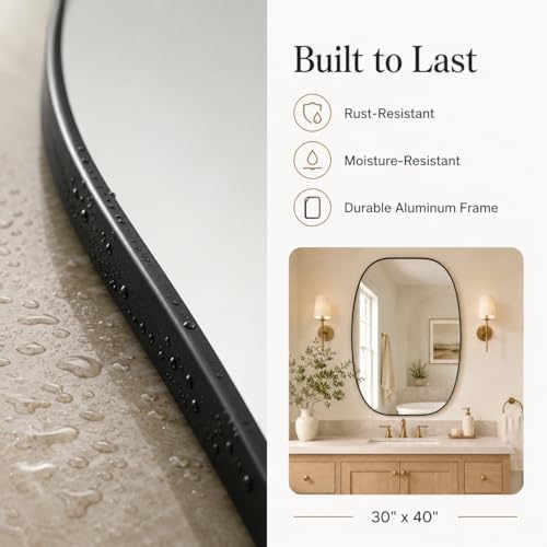 USHOWER Black Oval Bathroom Mirror 30x40 Inch - Image 4