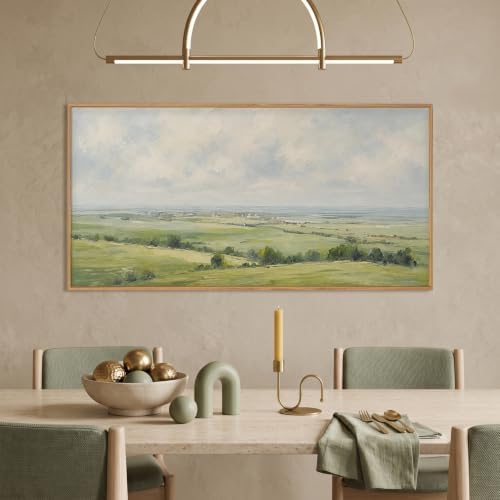 HOURIA Vintage Green Countryside Field Framed Canvas Wall Art Set, Rolling - Image 4
