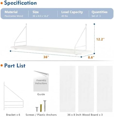 White Floating Shelves for Wall 36 Inch Long, Large Wall Book Shelf Unit - Image 3
