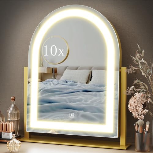 Gvnkvn Arched 15.2 in Lighted Makeup Mirror, 10X Magnifiers by Gvnkvnlightupyourhome