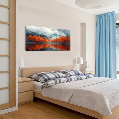 Lasdel Beautiful Autumn Lakeside Forest Landscape Wall Art - Image 5