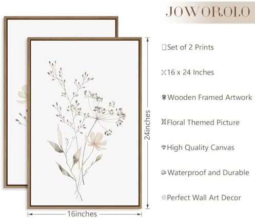 Boho Wall Art Set of 2 Watercolor Botanical Floral Canvas Prints 16x24 Inch - Image 2
