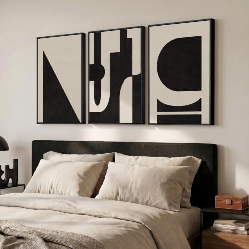 Large Framed Neutral Abstract Geometric Wall Art Set, 3 Piece 24x36 Inch - Image 3