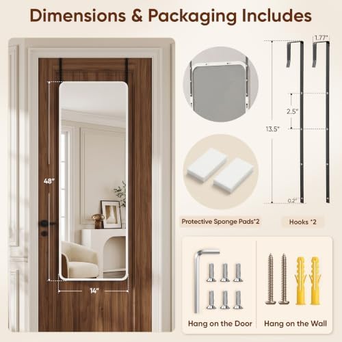 Suidia Full Length Mirror Over the Door&Wall Mounted, HD Shatterproof, Hanging - Image 5