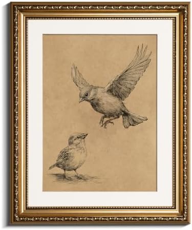 VIYYIEA Vintage Gold Framed Bird Sketch Wall Art by VIYYIEAART