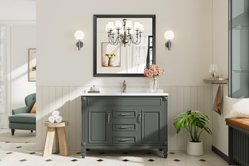 Briivue Black Metal Framed Bathroom Wall Mirror, 36x36 Inch - Image 3